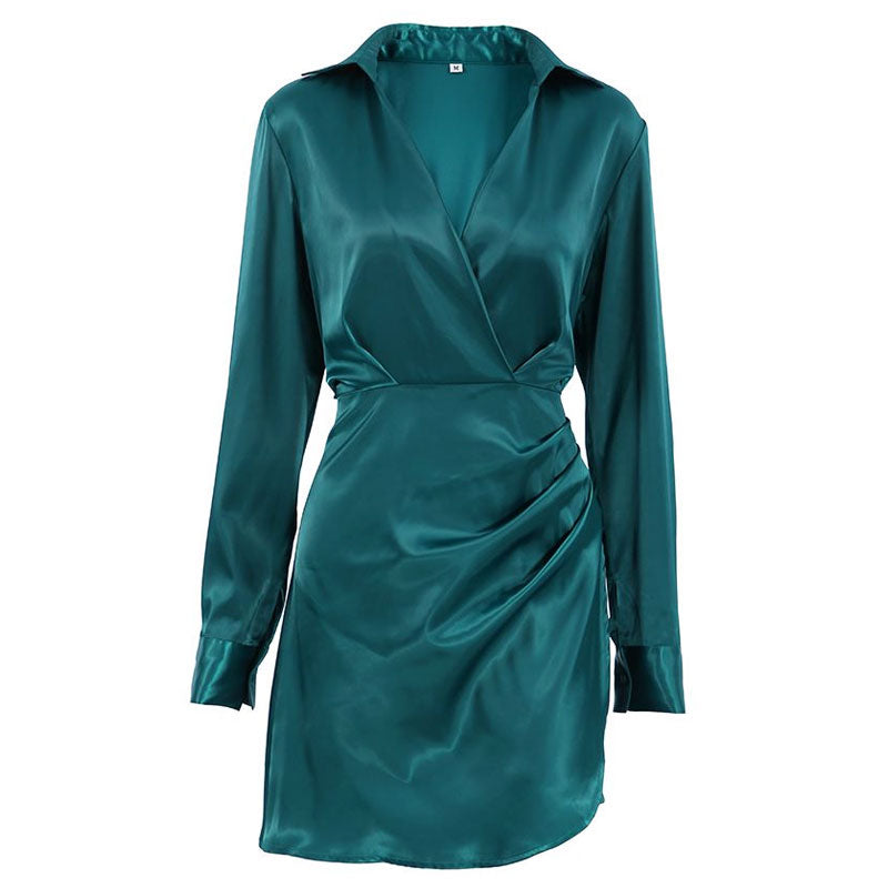 Valenzora | Satin mini dress with V-neck and ruching