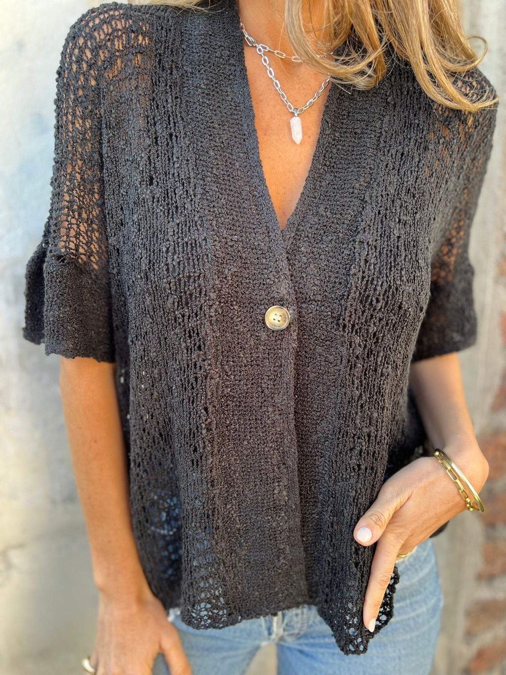 Valenzora | Midsummer open-knit top with long sleeves for women
