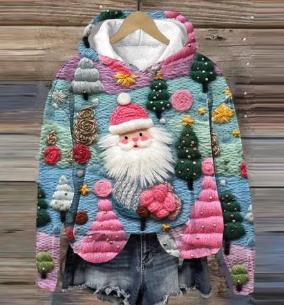 Weihnachtsmann-Kapuzenpullover mit Aufdruck