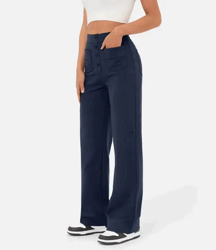 Elastic high-waisted leisure trousers