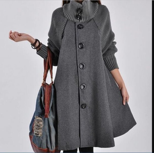 Valenzora High-necked patchwork coat with long sleeves