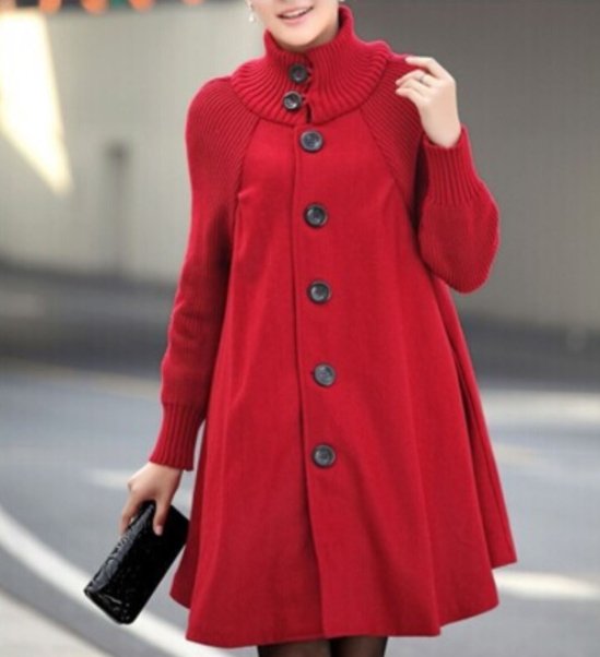 Valenzora High-necked patchwork coat with long sleeves