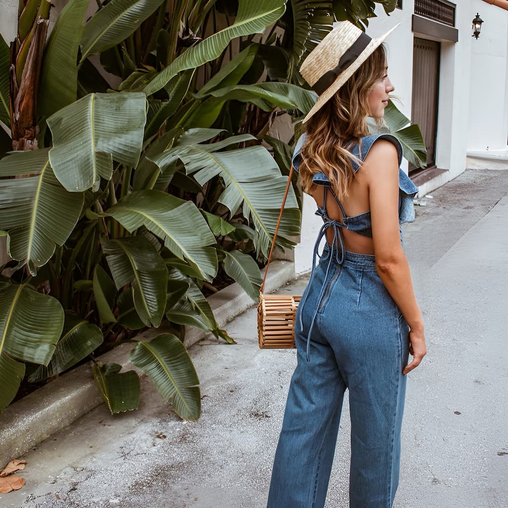 Valenzora | Denim jumpsuit with ruffles