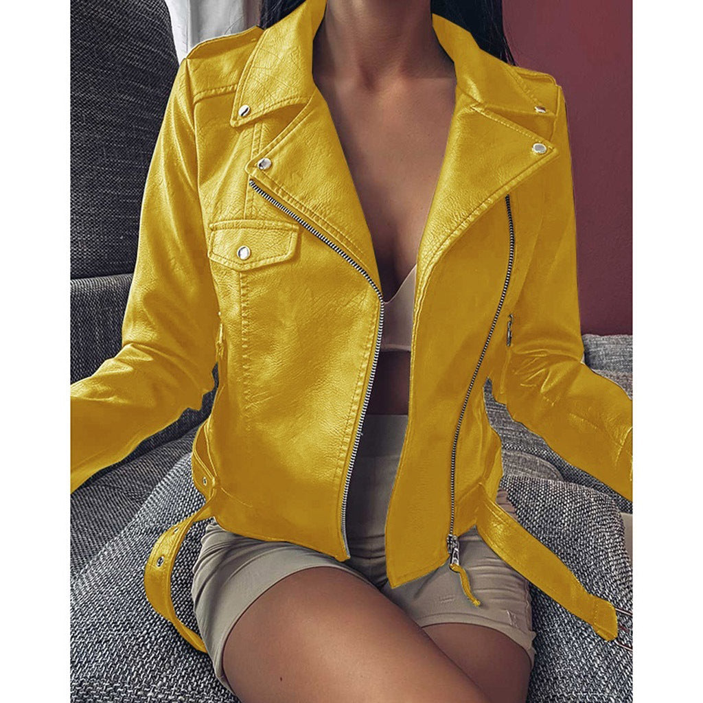 Valenzora | Black leather jacket with zipper and lapel buttons