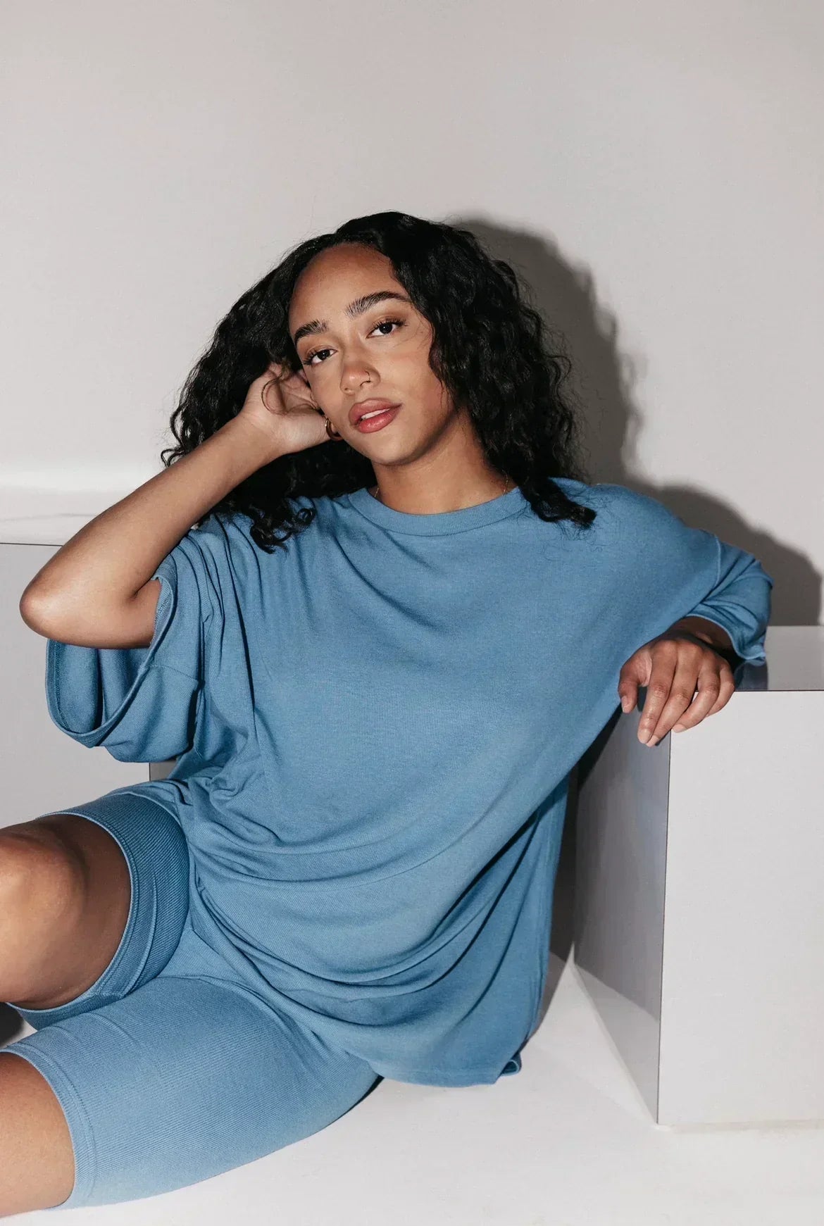 Valenzora | Women's Lounge Set with Oversized T-shirt and Biker Shorts