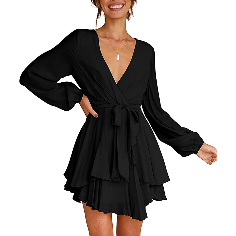 GWEN - Dress with V-neck and lantern sleeves