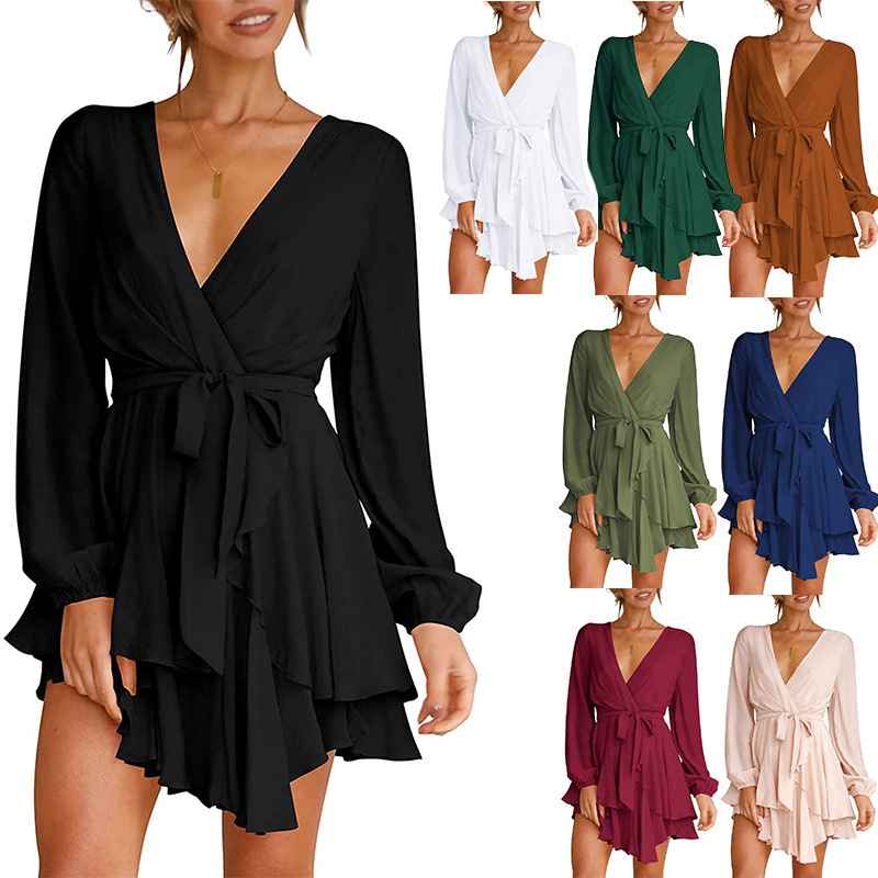 GWEN - Dress with V-neck and lantern sleeves