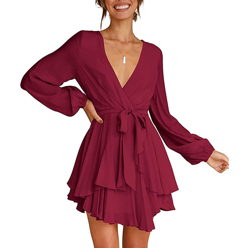 GWEN - Dress with V-neck and lantern sleeves