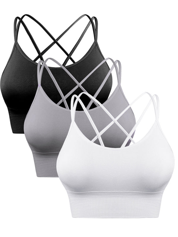 Valenzora | 3-Pack Women's Padded Sports Bra Crisscross Yoga Bra Seamless Medium Impact Fitness Activewear