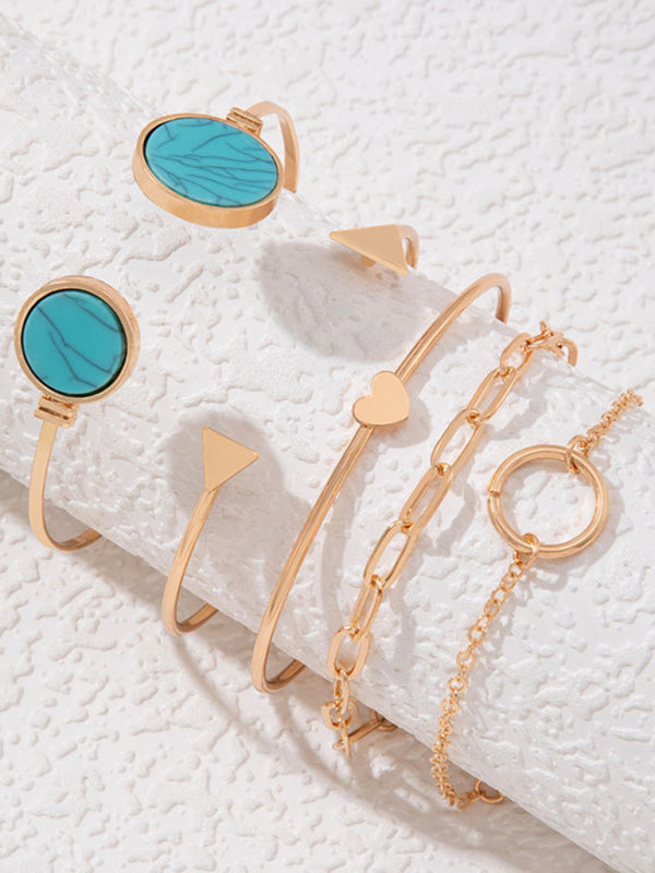 Valenzora | Inset Open Fünfteiliges Armband Geometrisches Liebesdreieck-Armband-Set