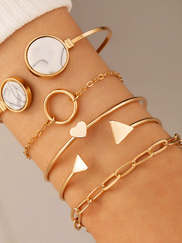 Valenzora | Inset Open Five-Piece Bracelet Geometric Love Triangle Bracelet Set