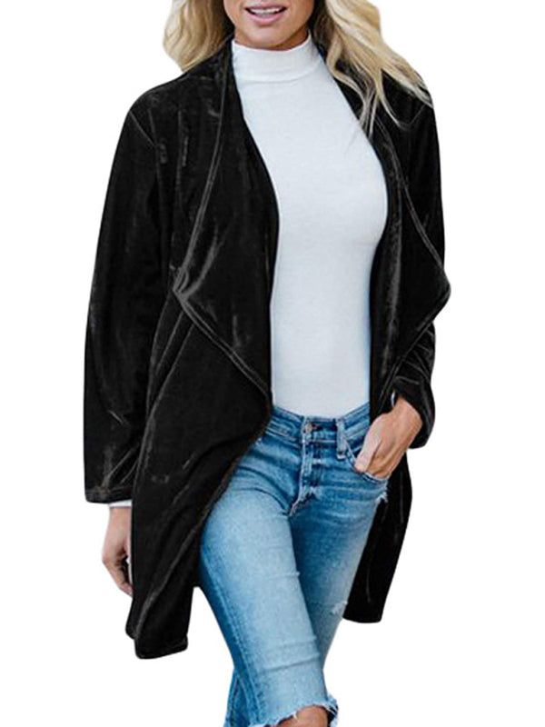 Valenzora | Solid Color Open Front Velvet Blazer