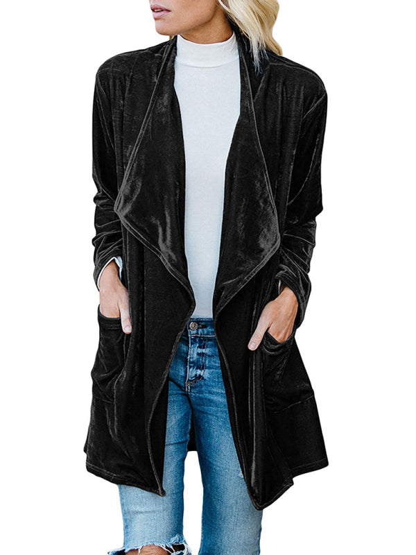 Valenzora | Solid Color Open Front Velvet Blazer