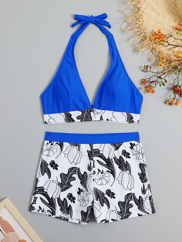 Valenzora | Damen Bikinihose mit hoher Taille, Bindebändern und bedrucktem Einfassungen in Unifarben