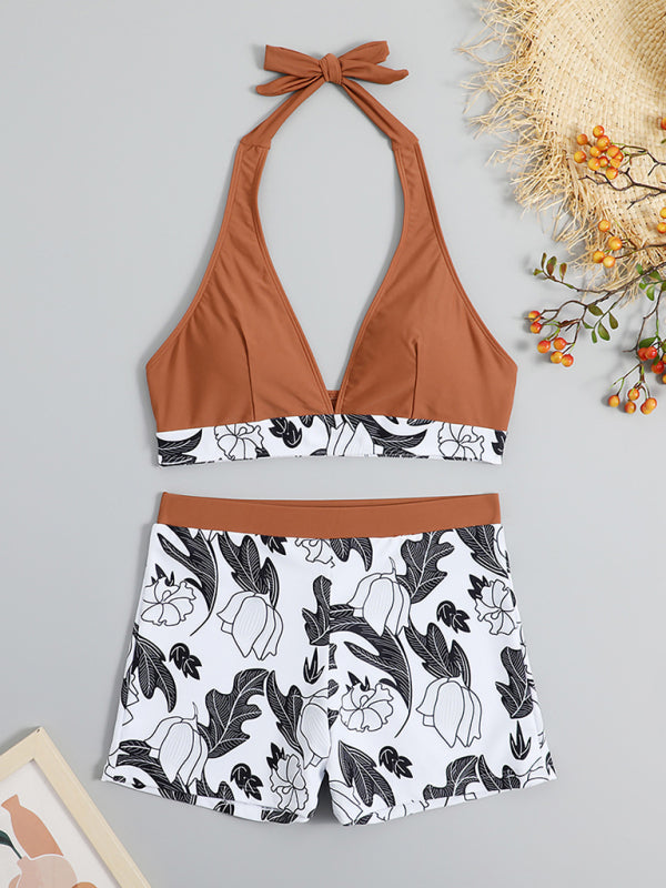 Valenzora | Damen Bikinihose mit hoher Taille, Bindebändern und bedrucktem Einfassungen in Unifarben