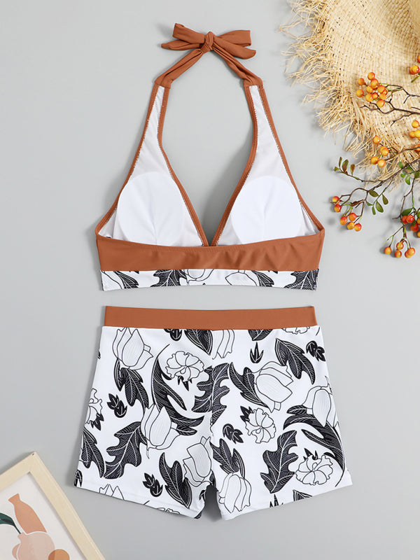 Valenzora | Damen Bikinihose mit hoher Taille, Bindebändern und bedrucktem Einfassungen in Unifarben