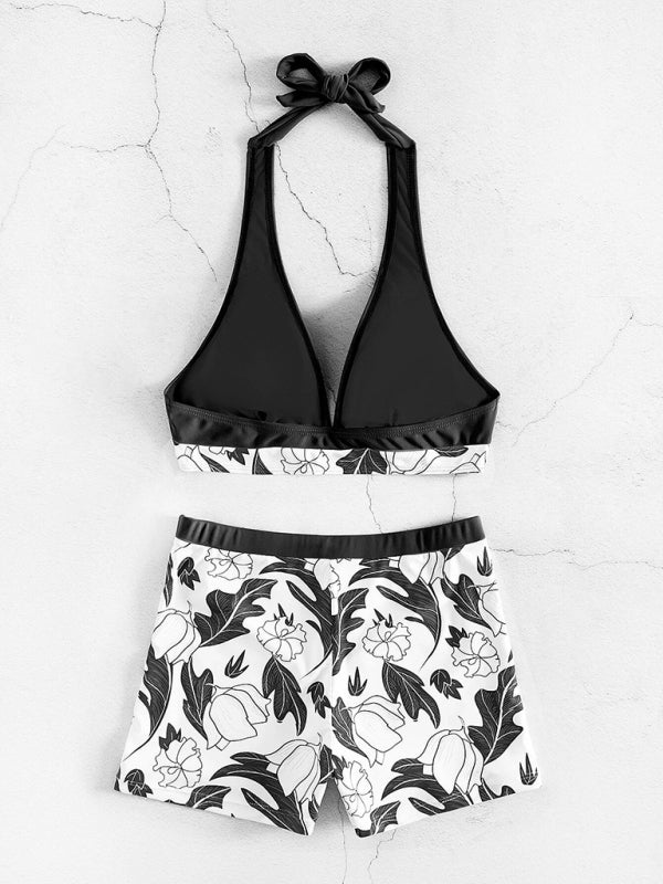 Valenzora | Damen Bikinihose mit hoher Taille, Bindebändern und bedrucktem Einfassungen in Unifarben