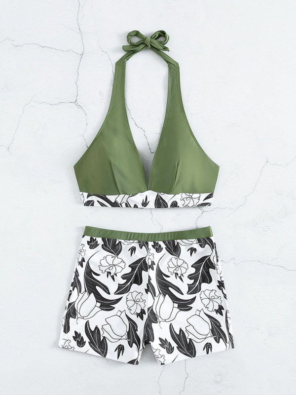 Valenzora | Damen Bikinihose mit hoher Taille, Bindebändern und bedrucktem Einfassungen in Unifarben