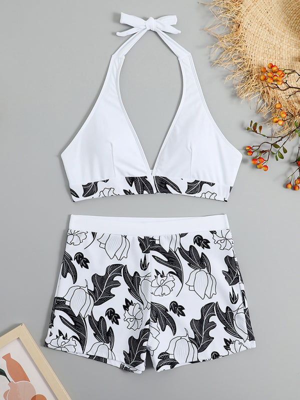 Valenzora | Damen Bikinihose mit hoher Taille, Bindebändern und bedrucktem Einfassungen in Unifarben
