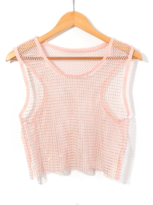 Valenzora | Sexy Mesh Lightning Diamond Fisherman's Net Vest Nightclub Perspective Hot Girl T-Shirt Top