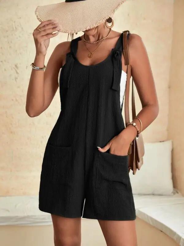 Valenzora | Damen einfarbiger Patchwork-Overall mit Schnürung und Taschen