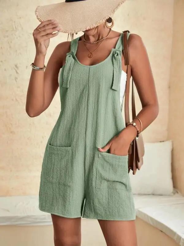 Valenzora | Damen einfarbiger Patchwork-Overall mit Schnürung und Taschen