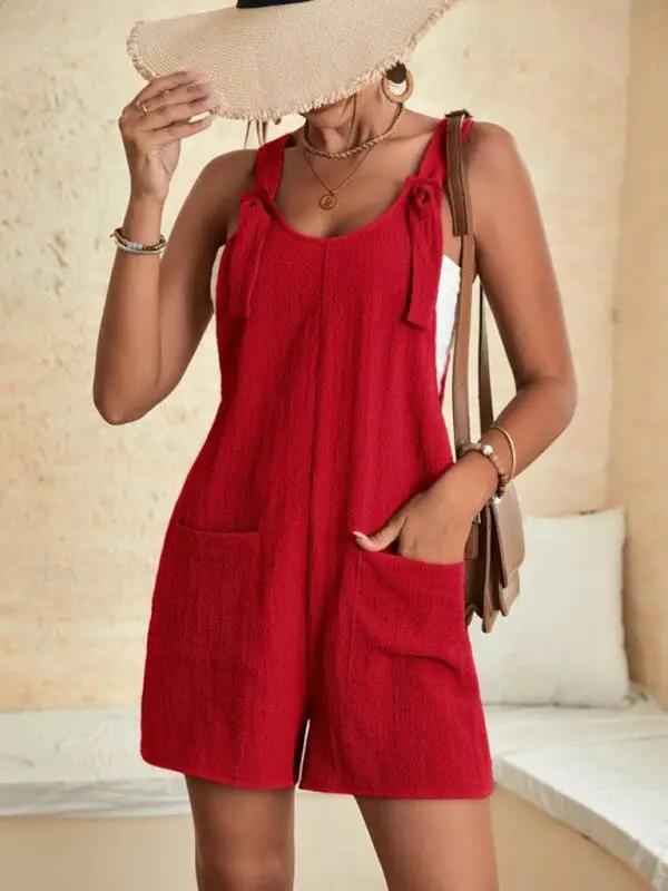 Valenzora | Damen einfarbiger Patchwork-Overall mit Schnürung und Taschen