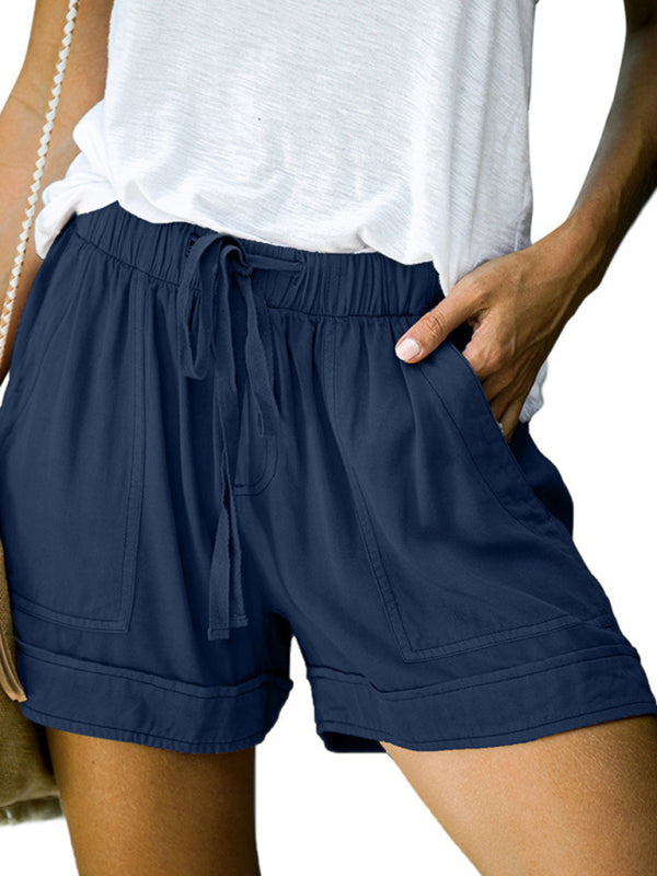 Valenzora | Women's High Waist Lace-Up Loose Straight Shorts