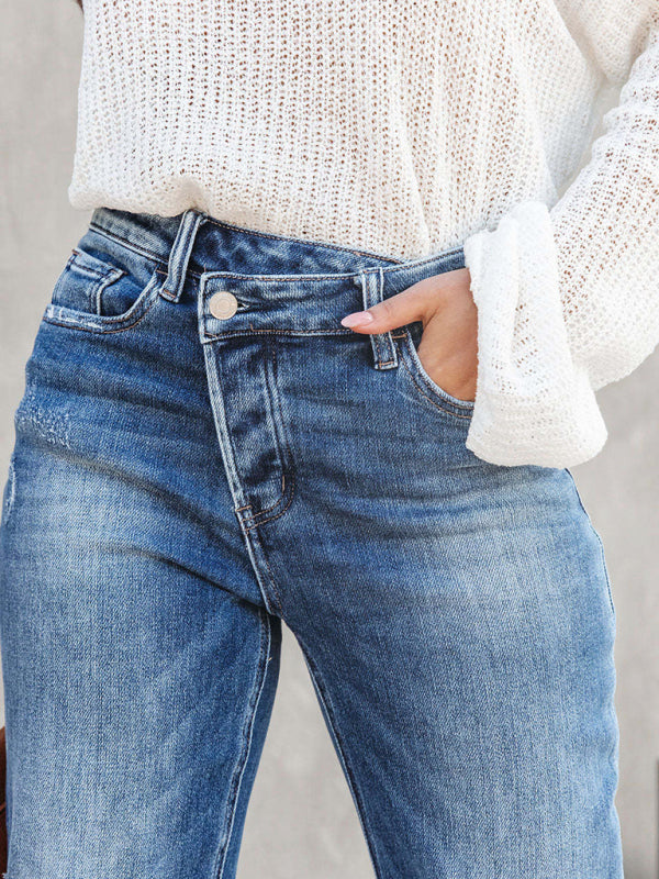 Valenzora | Women's Denim Washed High Waist Fashionable Casual Design Drawstring Trousers