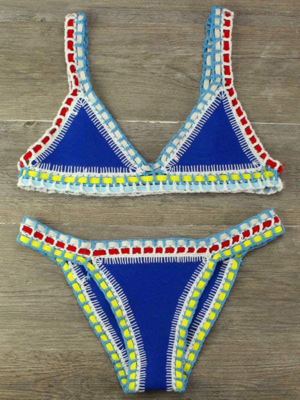 Valenzora | Handgehäkelter Bikini-Strick-Panel-Badeanzug-Set