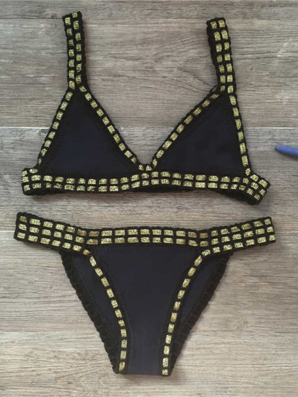 Valenzora | Handgehäkelter Bikini-Strick-Panel-Badeanzug-Set