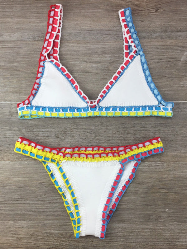 Valenzora | Handgehäkelter Bikini-Strick-Panel-Badeanzug-Set