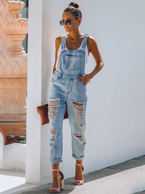 Valenzora | New Style Casual Commuter Ripped Mid Waist Denim Overall