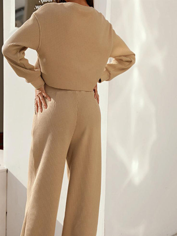 Valenzora | Damen Zweiteiler, Rundhals, Langarm, Weite Hose