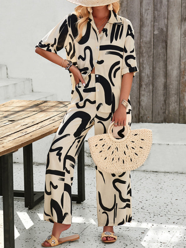 Valenzora | Printed Blouse & Trousers Set