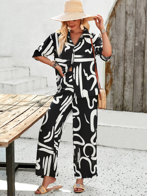 Valenzora | Printed Blouse & Trousers Set