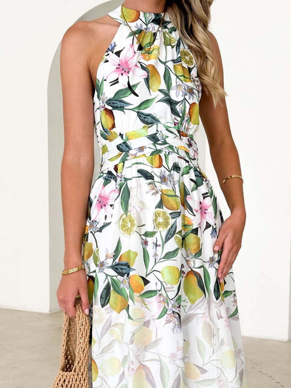 Valenzora | Damen-Neckholder-Kleid mit modischem Print und Taillenbetonung