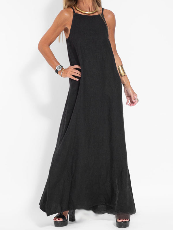 Valenzora | Neues modisches Freizeit-Latzkleid aus Baumwolle und Leinen mit Schlitz