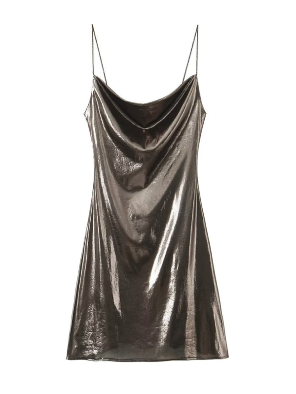 Valenzora | Metallisches Kleid mit tiefem Rückenausschnitt und Riemchen