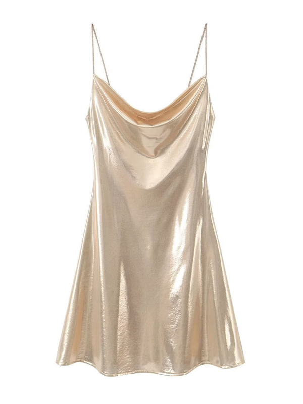 Valenzora | Metallisches Kleid mit tiefem Rückenausschnitt und Riemchen