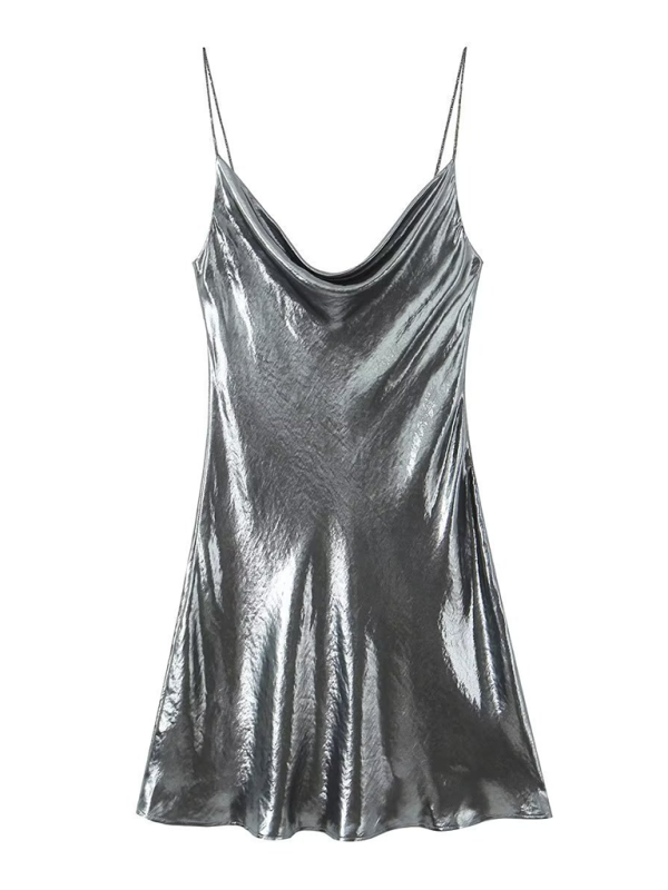 Valenzora | Low-cut back metallic strap dress