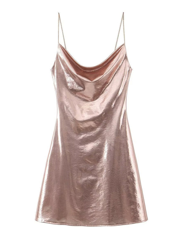 Valenzora | Low-cut back metallic strap dress