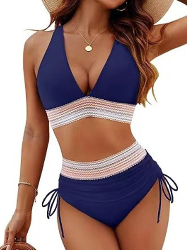 Valenzora | High-waisted two-piece set V-neck tie bikini