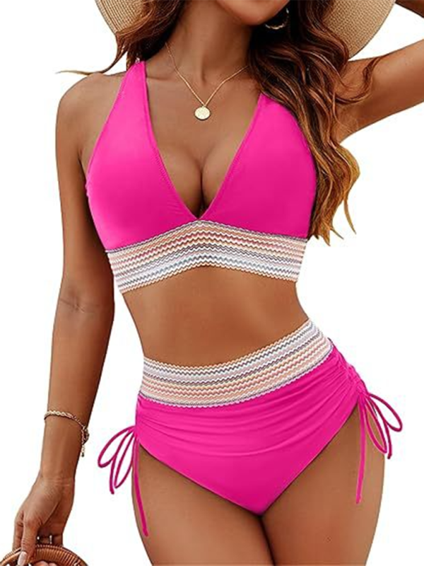Valenzora | High-waisted two-piece set V-neck tie bikini