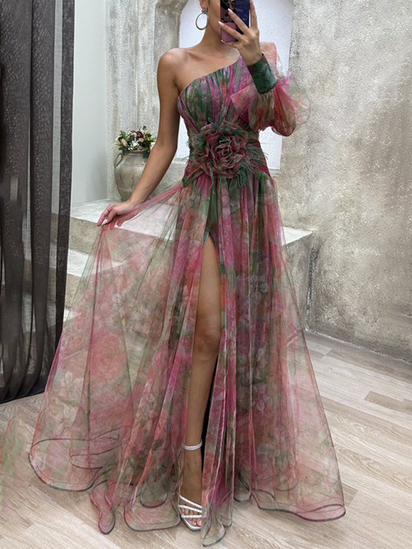 Valenzora | New Party Mesh Shoulder Slit Dress INS Casual Fashion Dresses