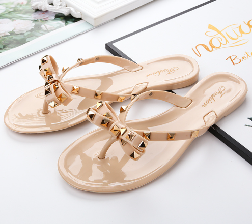 Valenzora | Studded Bow Knot Flip-Flops Sandals
