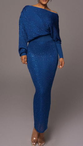 Valenzora Abendkleid | Elegantes, festliches, schulterfreies Kleid mit goldenen Pailletten