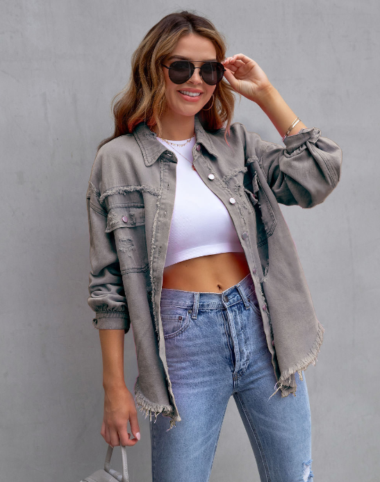 Valenzora - Ripped Oversized Denim Jacket