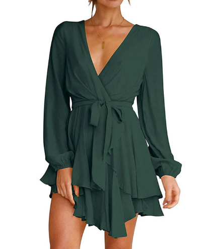 GWEN - Dress with V-neck and lantern sleeves