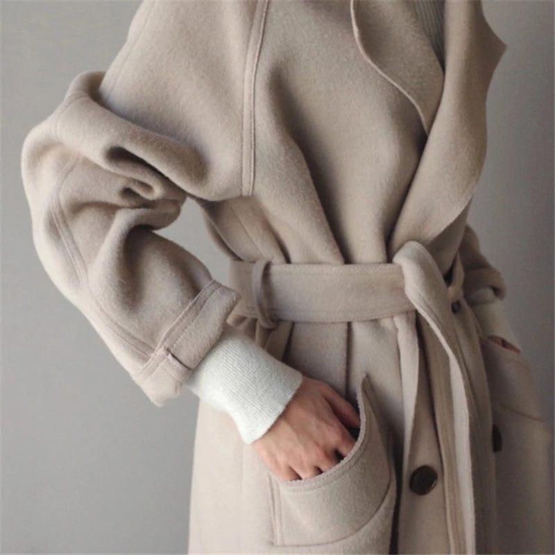 Valenzora in winter": 'StyleGrace' long wool coat with belt